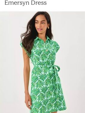 Lilly Pulitzer Green Leaf Print Shirt Dress - Emersyn Dress